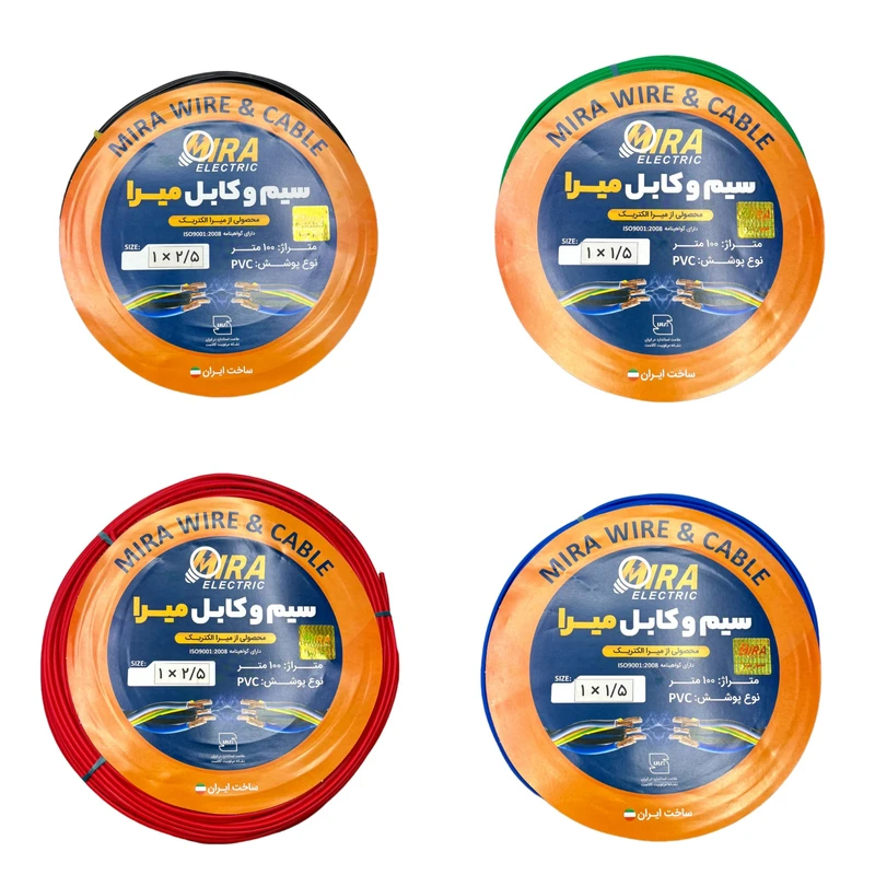 سیم برق افشان 1 در 1.5 و 1 در 2.5 میرا کد 2.5R.BK - 1.5G.B بسته چهار عددی
