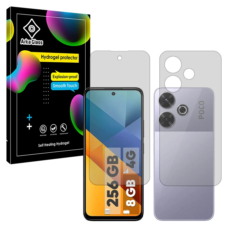 محافظ صفحه نمایش شفاف آرکا گلس مدل Tough مناسب برای گوشی موبایل شیائومی Poco M6 4G به همراه محافظ پشت گوشی