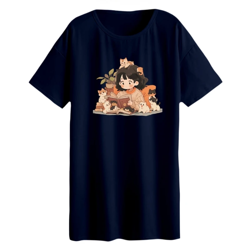 تی شرت لانگ آستین کوتاه زنانه مدل دخترک و گربه ها