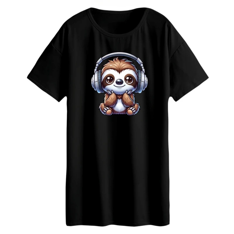 تی شرت لانگ زنانه مدل تنبل و موزیک کد 2