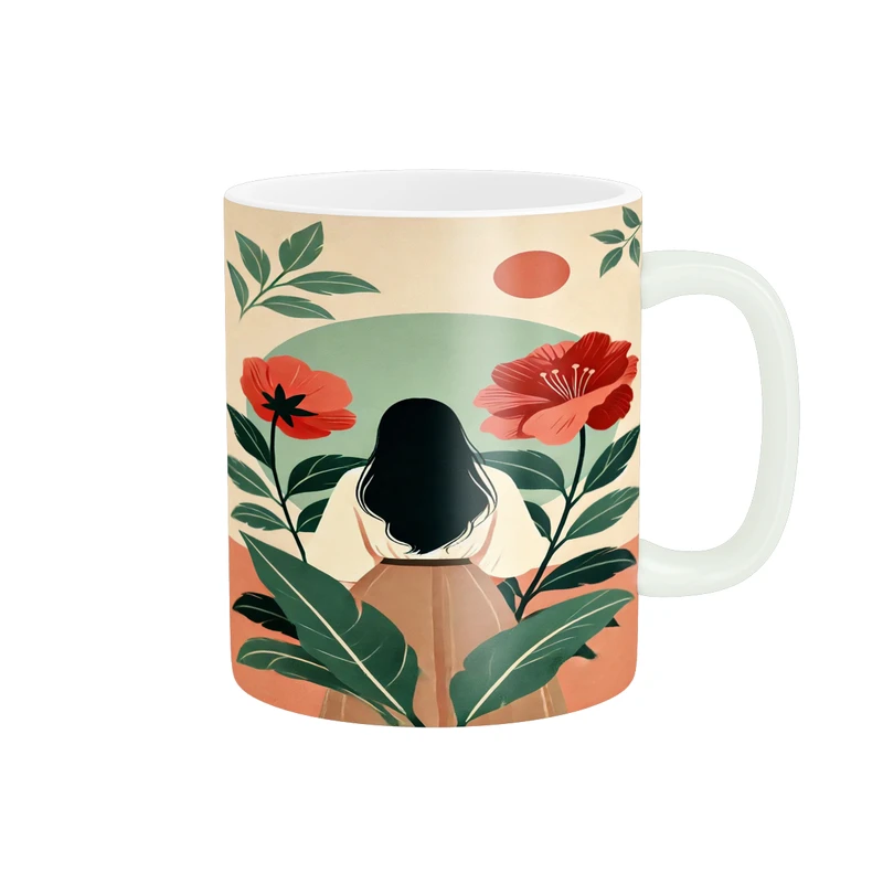 ماگ پادآفرین مدل دخترانه طرح دختر و گل کد p6450