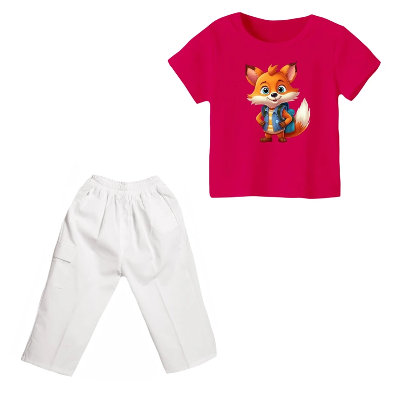ست تی شرت و شلوارک دخترانه مدل روباه کد ۸