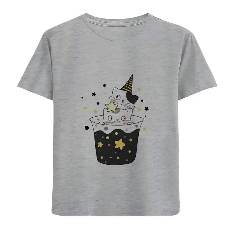 تی شرت آستین کوتاه بچگانه مدل کاسه ستاره یی وگربه D241