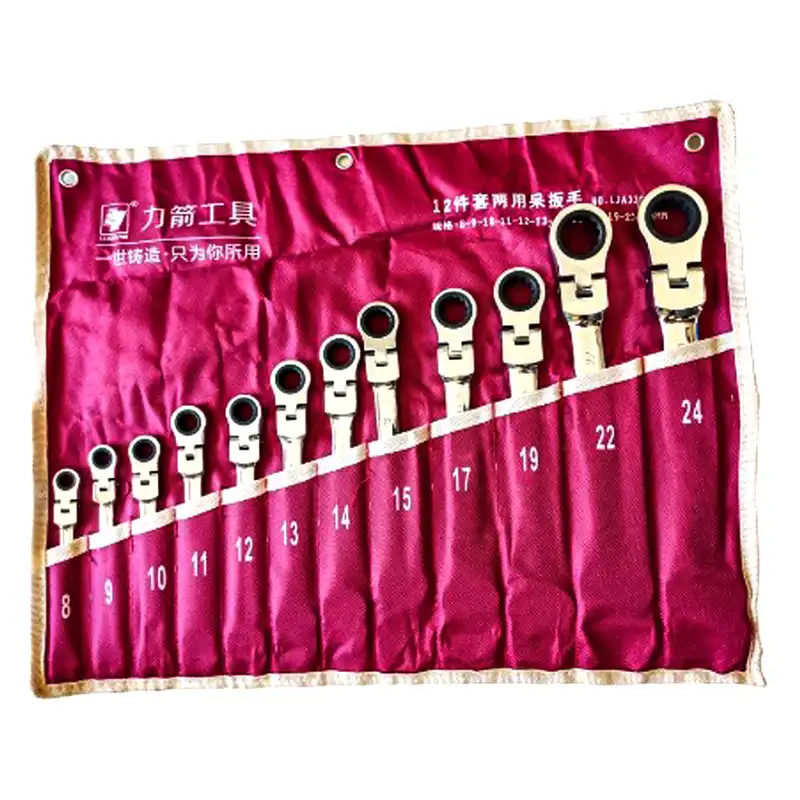 آچار یکسر تخت و یکسر جغجغه ای لولایی مدل TJ_12 مجموعه 12 عددی