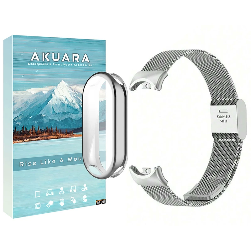 بند آکوآرا مدل Milanese SG GRDS مناسب برای مچ بند هوشمند شیائومی Mi Band 8 به همراه کاور