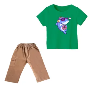 ست تی شرت و شلوارک پسرانه مدل کوسه کد ۳