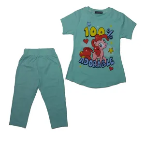 ست تی شرت و شلوارک دخترانه مدل اسب رنگین ناز کد 02