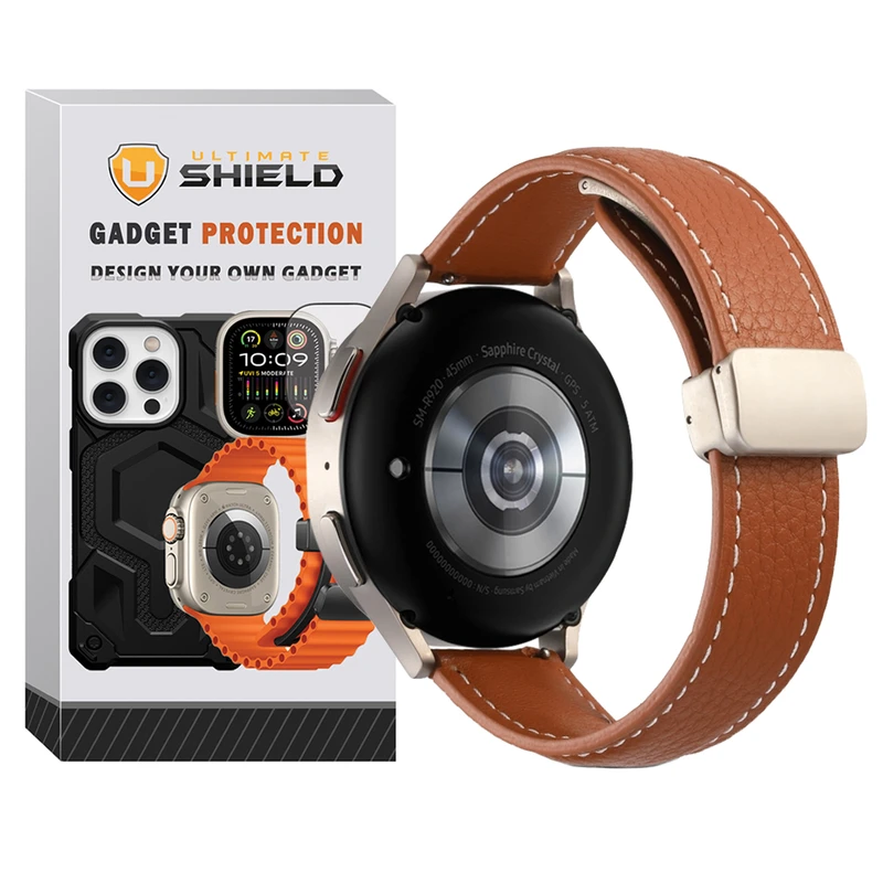 بند آلتیمیت شیلد مدل MAG Leather UL مناسب برای ساعت هوشمند سامسونگ Watch 3 size 41mm / Galaxy Watch 4 40mm / watch 4 42mm / watch 4 44mm / watch 4 46mm