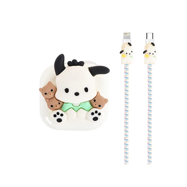 محافظ کابل طرح هاپو گوش دراز به همراه محافظ شارژر مجموعه 3 عددی