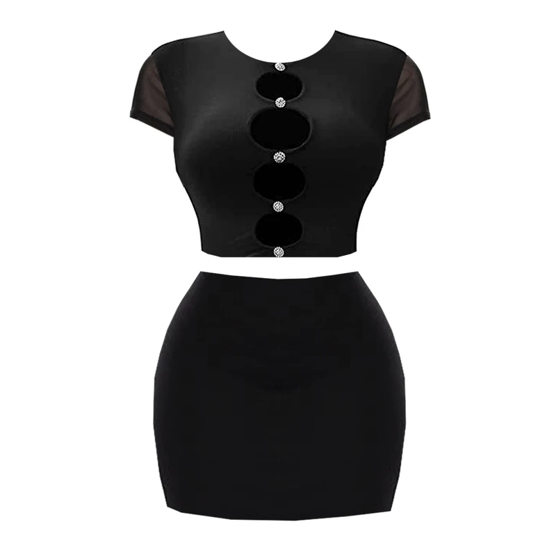 عکس شماره 2 : ست تاپ و دامن زنانه مدل دکمه نگینی