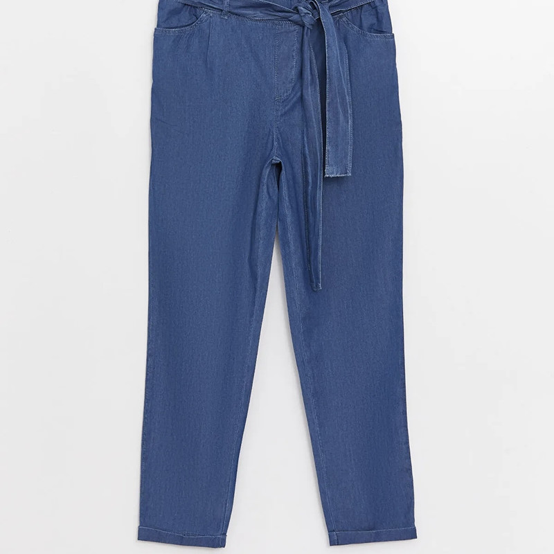 شلوار جین زنانه ال سی وایکیکی مدل کمر پلیسه پرنسسی