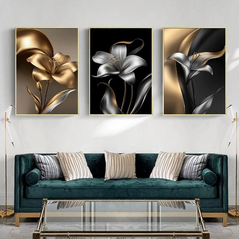 تابلو آتریسا طرح گل مدرن مدل AT00749 مجموعه 3 عددی 