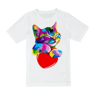 تی شرت آستین کوتاه دخترانه مدل cute cat کد  s BA65 رنگ سفید