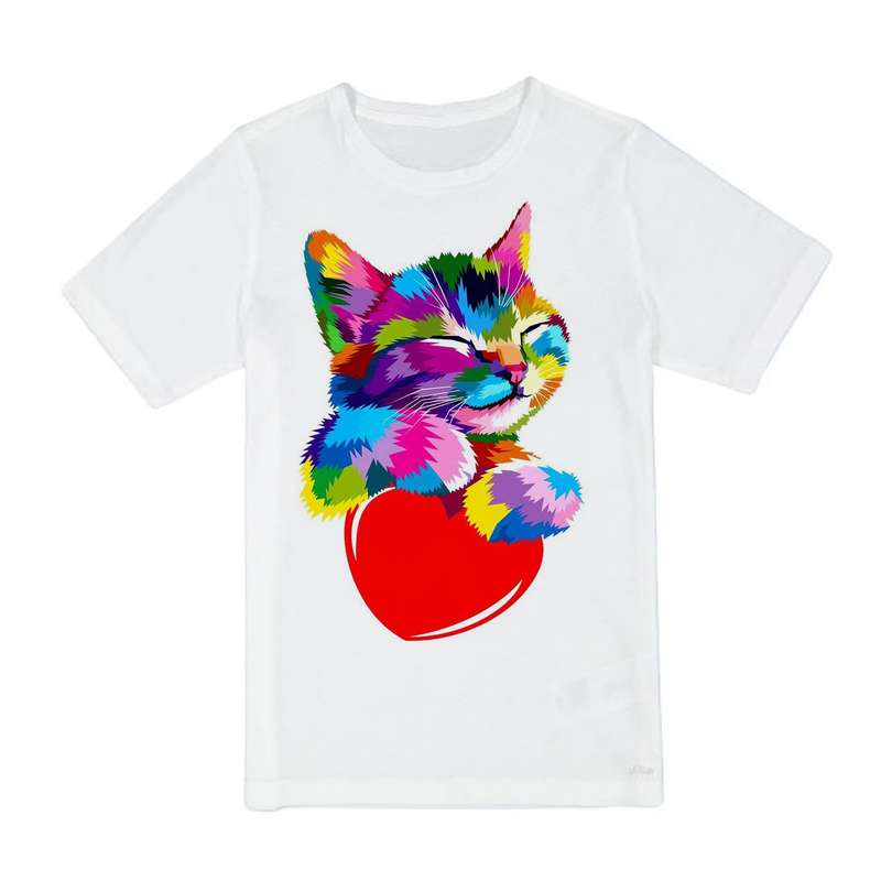 تی شرت آستین کوتاه دخترانه مدل cute cat کد s BA65 رنگ سفید