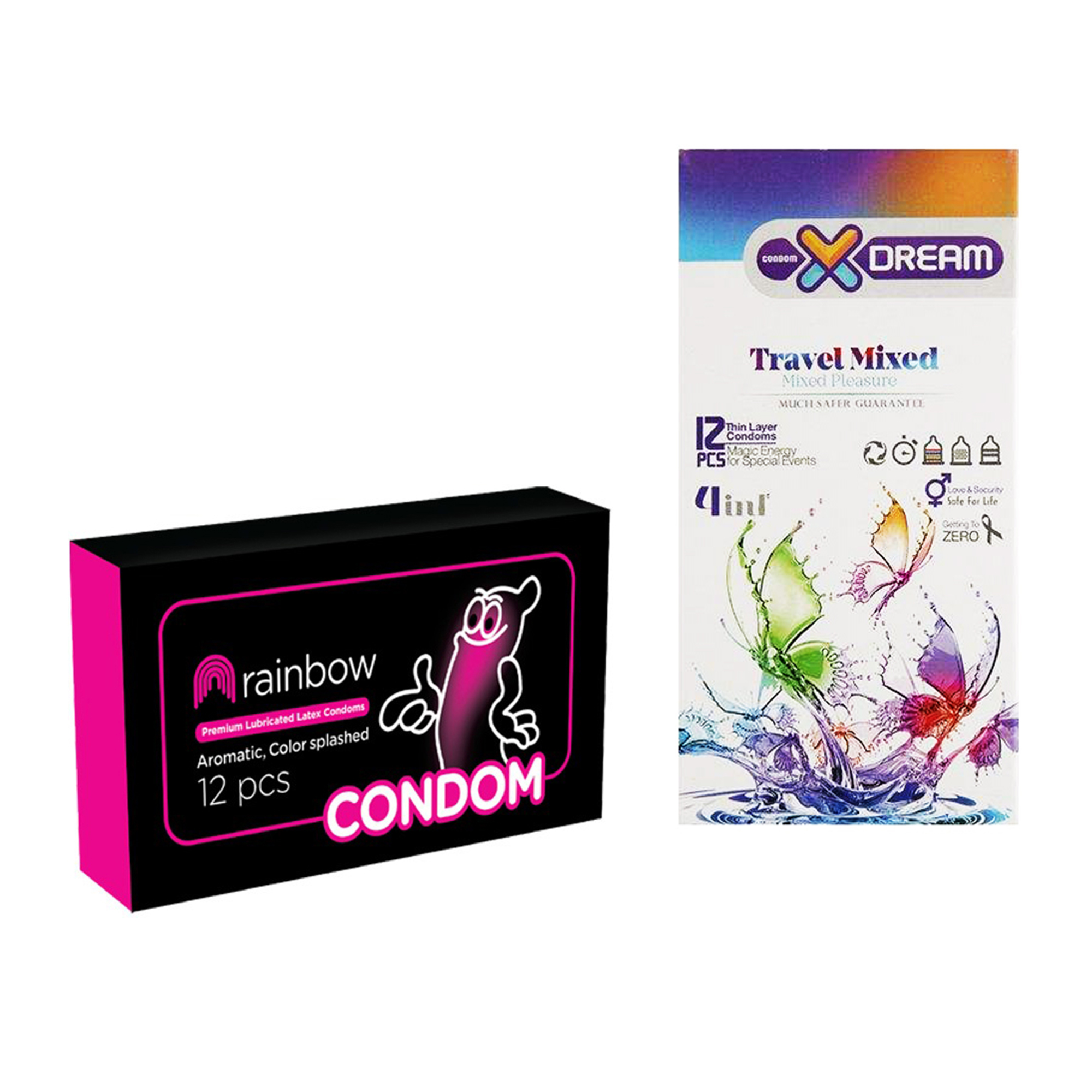 کاندوم ایکس دریم مدل Travel Mixed بسته 12 عددی به همراه کاندوم کاندوم مدل Rainbow بسته 12 عددی