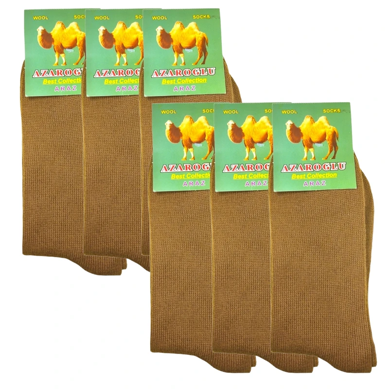 جوراب ساق بلند مردانه آذر اوغلی مدل شتری بسته 6 عددی