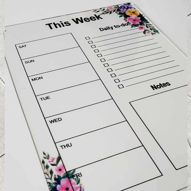 تخته وایت برد مدل پلنر هفتگی گل دار سایز 20*30 سانتی متر