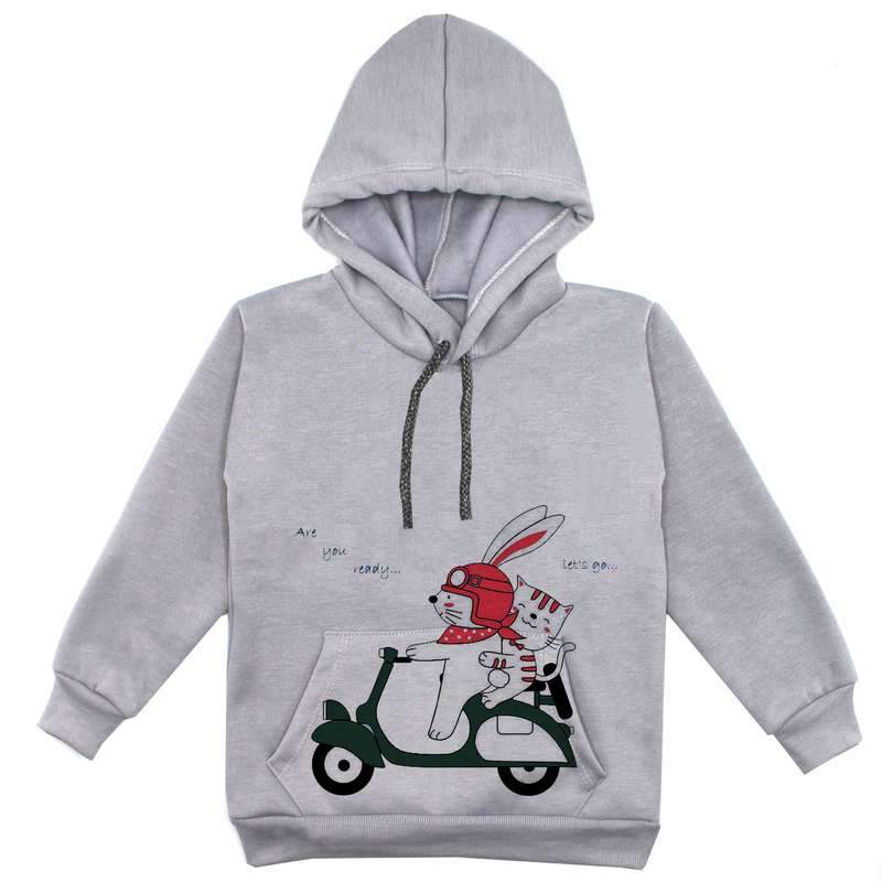 هودی پسرانه مدل خرگوش موتوری F42 رنگ طوسی