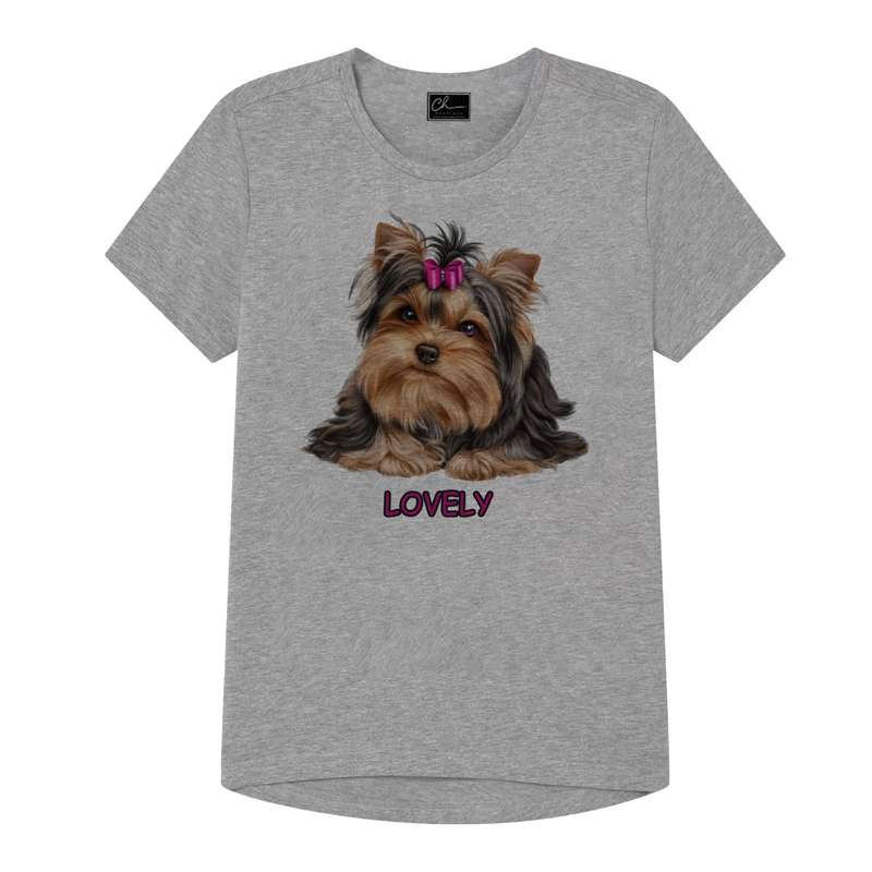 تی شرت دخترانه مدل lovely dog کد J30 رنگ طوسی