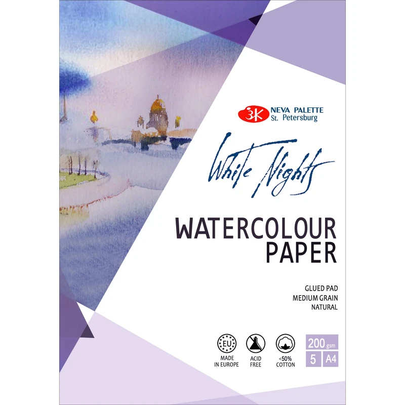 مقوا سنت پیترزبورگ مدل آبرنگ  White Nights کد 200gsm سایز 30 × 20 سانتی متر بسته 5 عددی