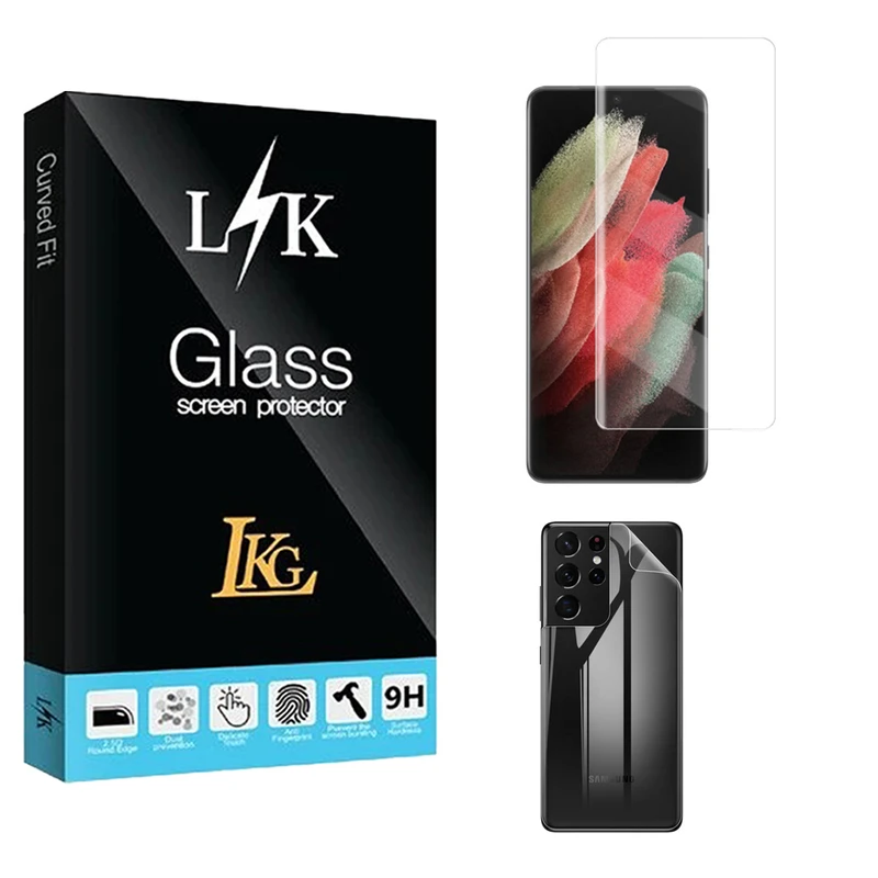 محافظ صفحه نمایش ال کا جی مدل UV مناسب برای گوشی موبایل سامسونگ Galaxy S21 Ultra 5G به همراه محافظ پشت گوشی