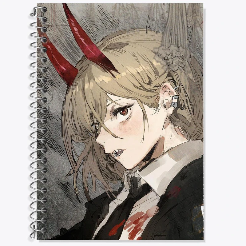 دفتر زبان 50 برگ خندالو مدل دو خط طرح پاور انیمه مرد اره ای Chainsaw Man کد 17918