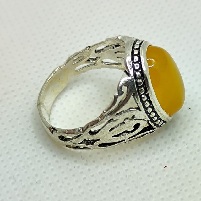 انگشتر نقره مردانه مدل سنگ شرف الشمس رکاب مشبک اسپرت کد 300 -  - 7