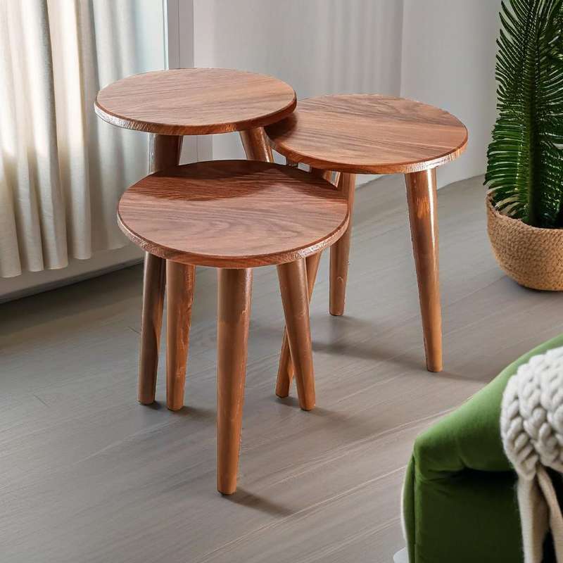 میز عسلی دایره مدل مینیمال 323 کد 12 مجموعه سه عددی