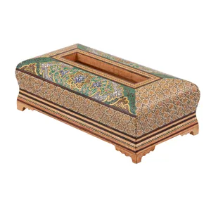 جعبه دستمال کاغذی خاتم کاری کروبی طرح اسلیمی  کد 2