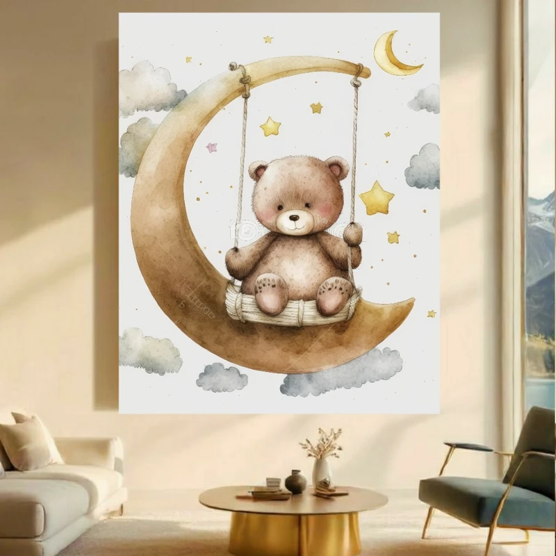 تابلو بوم طرح نقاشی کودکانه مدل خرس و ماه کد FP105227