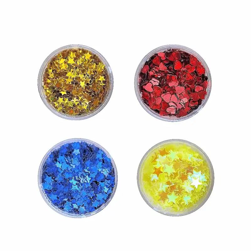 پولک ناخن مدل قلب و ستاره فانتزی مجموعه 4 عددی