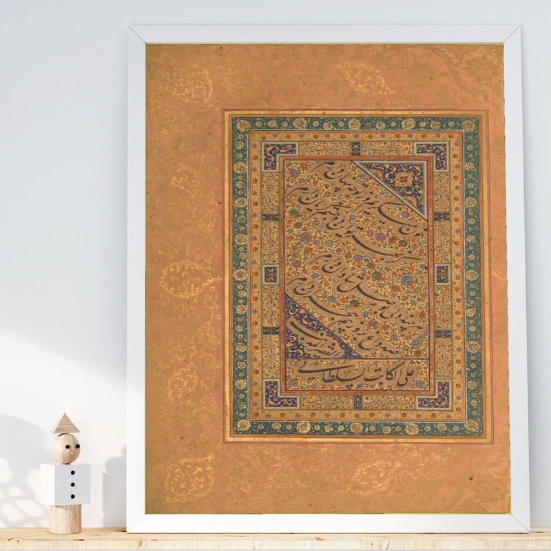 تابلو طرح نگارگری شاه‌جهان مدل G00999 فریم سفید