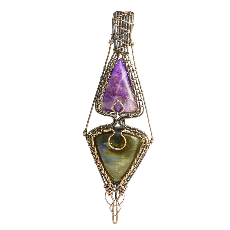 آویز گردنبند زنانه و مردانه مدل آمور سنگ لابرادوریت وآمیتیس 