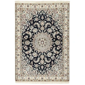 فرش دستبافت یک و نیم متری مدل گل ابریشم نائین کد n543122n