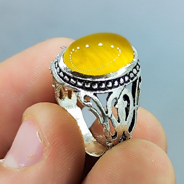 انگشتر نقره مردانه مدل سنگ شرف الشمس رکاب مشبک اسپرت کد 300 -  - 2