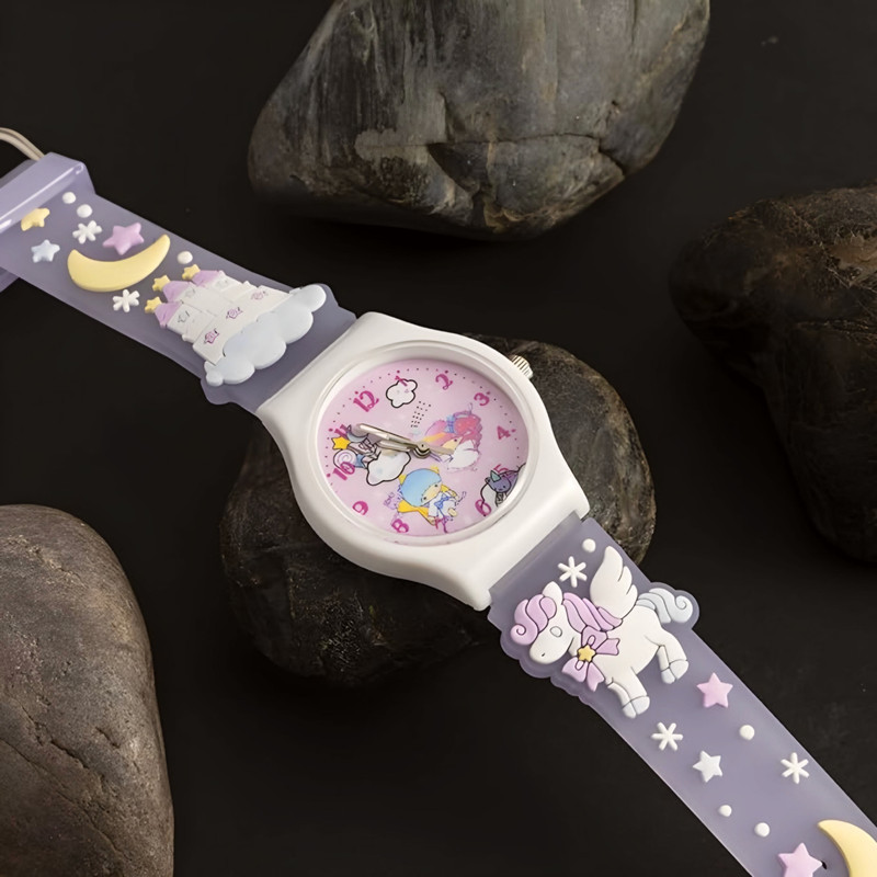 ساعت مچی عقربه ای بچگانه مدل بند سیلیکونی ضد حساسیت طرح یونیکورن اسب تک شاخ