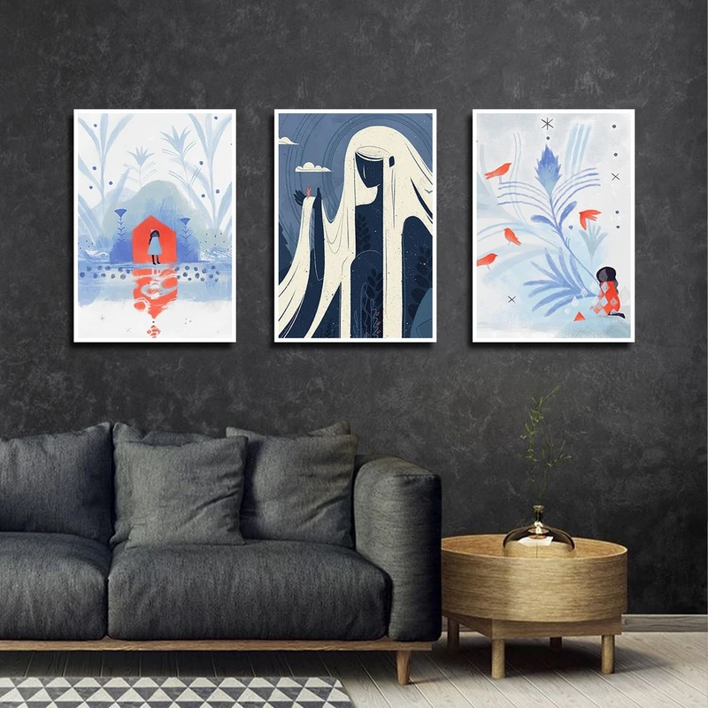 تابلو بکلیت طرح نقاشی دکوراتیو و مدرن مدل W-3917 فریم سفید مجموعه 3 عددی