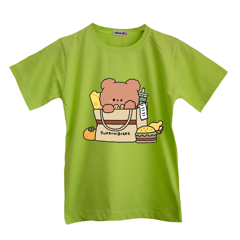 تی شرت آستین کوتاه پسرانه مدل خرس فانتزی رنگ فسفری