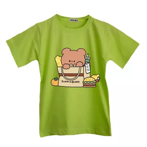 تی شرت آستین کوتاه پسرانه مدل خرس فانتزی رنگ فسفری