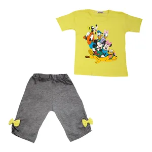 ست تی شرت و شلوارک دخترانه مدل خانواده میکی موس