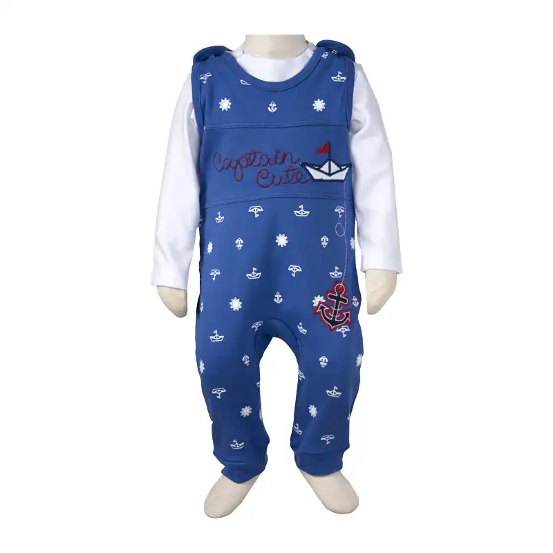 ست تی شرت و سرهمی پیشبندی نوزادی آدمک مدل کاپیتان رنگ آبی