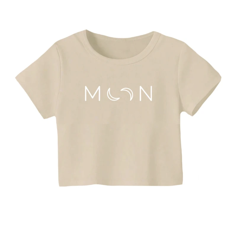 کراپ‌ تی‌شرت آستین کوتاه زنانه مدل نوشته ماه