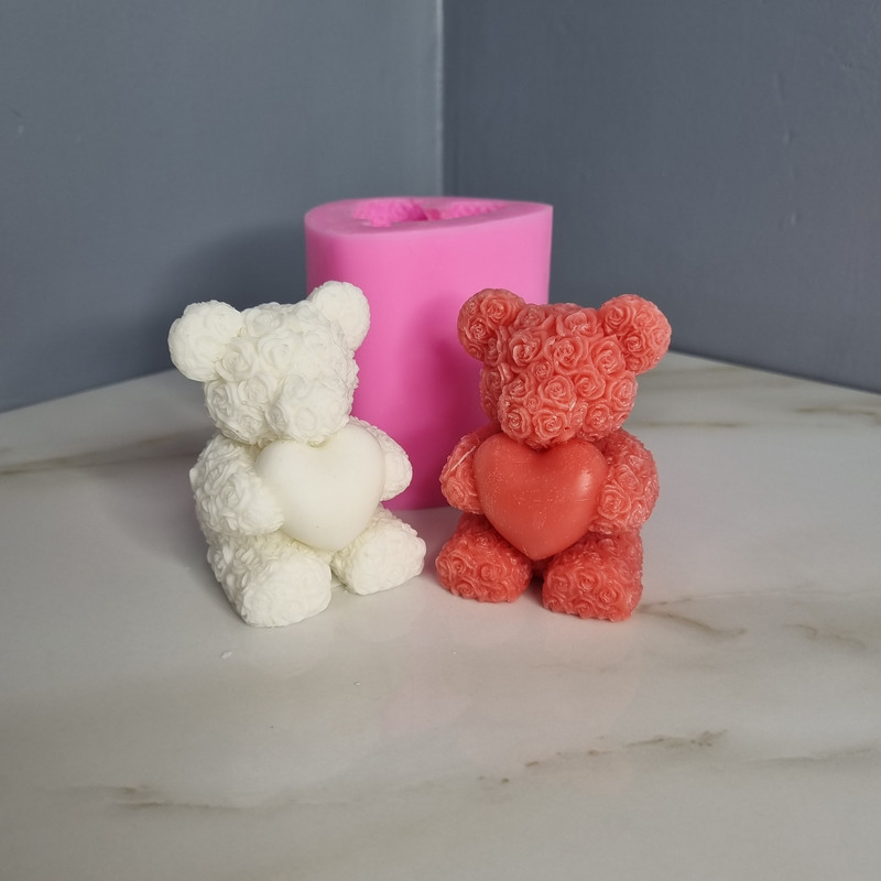 قالب شمع مدل خرس تدی گل گلی قلب به دست کد C 06CM