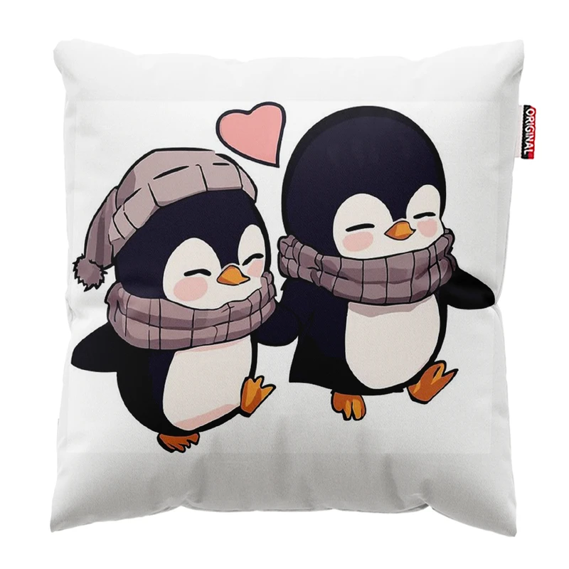 کوسن پاد آفرین مدل پنگوئن های عاشق کد 417 سایز 30*30 سانتی متر