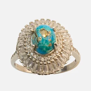 انگشتر نقره زنانه مدل جواهری سنگ فیروزه اصل رگه