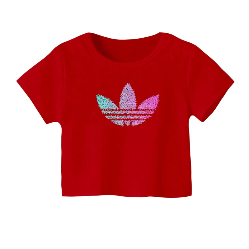 کراپ‌ تی‌شرت آستین کوتاه زنانه مدل لوگو‌ کد 18