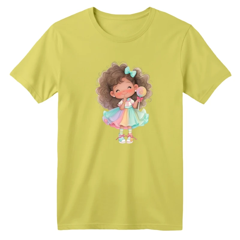 تی شرت آستین کوتاه بچگانه مدل دخترک کد 15 رنگ لیمویی