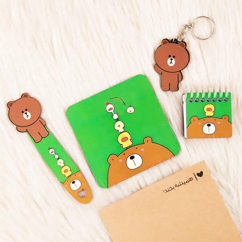 بسته لوازم تحریر مدل استیکر خرسی و دوستان کد g0lsa07 مجموعه 4 عددی