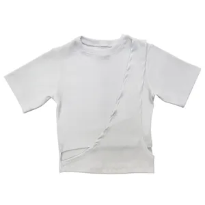 کراپ‌تاپ آستین کوتاه زنانه مدل یک طرفه کد 13-30 رنگ سفید