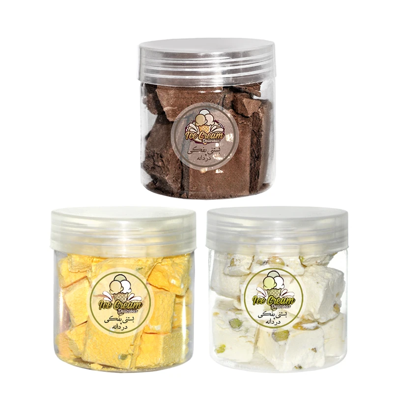 بستنی خشک توت فرنگی و طالبی و کیک وانیل دردانه - 120 گرم بسته 3 عددی